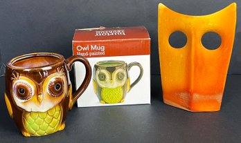 Fun Vintage Owl Mug And Sculpture