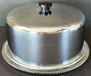 Chrome Cake Dome & Carved Glass Platter