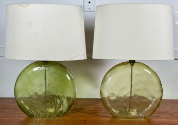 Pair Of Lime Green Glass Table Lamps