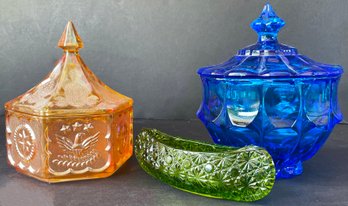 3 Gorgeous Vintage Colored Glass Vessels