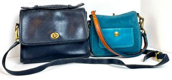 2 Vintage Coach Purses - Soft Blue Suede & Black Leather