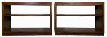 2 Small Vintage Drexel Glass Top Wooden Shelves