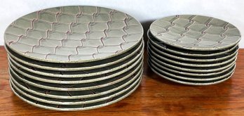 8 Artistic Stoneware Dinner Plates & 8 Matching Salad Plates