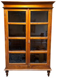 Large Vintage Bauer Solid Wood Hutch With Beveled Glass Doors