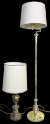 Swing Arm Floor Lamp & Vintage Brass Table Lamp