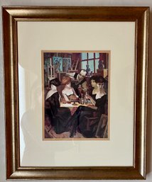 Artwork Of Woman At Dinner In Gold Finish Frame