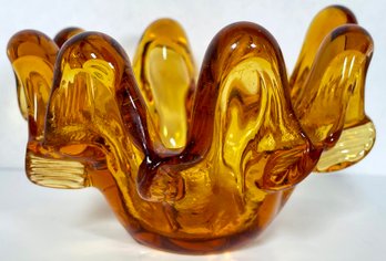 Stunning Mid Century Amber Swung Glass Bowl