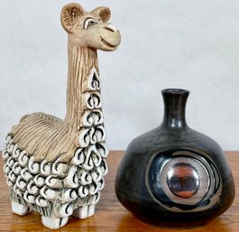 Vintage Artesania Rinconada Uruguay Vicuna Llama & Otagiri Art Pottery Bud Vase