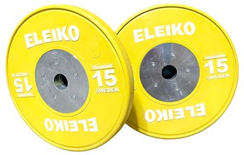Pair Of Eleiko Sweden 15kg IWF Weightlifting Competition Plates