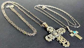 2 Sterling Silver Cross Pendant Necklaces