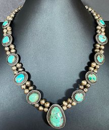 Breathtaking Vintage Native American Silver & Turquoise Necklace