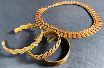 Vintage Solid Copper Choker Necklace & 3 Copper Cuff Bracelets