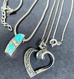 2 Sterling Silver Pendant Necklaces - 1 With Opal & Diamonds!