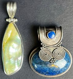 2 Large Stone And Sterling Pendants