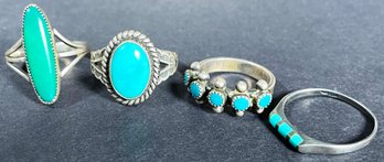 4 Vintage Native American Sterling Silver & Turquoise Rings