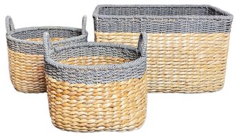 3 Nice Sturdy Storage Baskets With Gray Accent