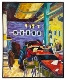 'Urban Cafe' Original Painting On Canvas Signed By Kari Leonnartson