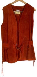 Vintage 70s ' Waisted ' Sienna Brown Suede Leather Belted Vest