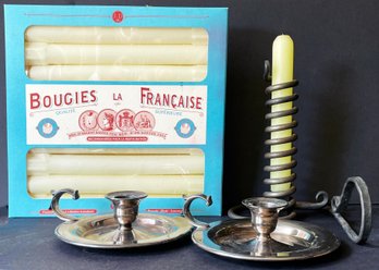 Brand New La Francaise Candle Sticks W/ Cast Iron & Oneida Candle Stick Holders