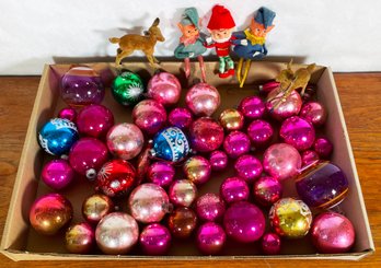 Vintage Christmas Ornaments Including Shiny Brite & 3 Japanese Elves On A Shelf