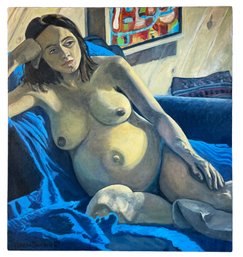 Original Expecting Nude On Canvas Painting Signed By Shaun & Dawn Horn