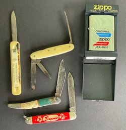 Assorted Vintage Pocket Knives With Newer Zippo Lighter Including Imperial & Girl Scout