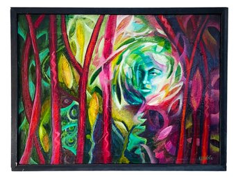 Original Surreal Forest Painting On Canvas Signed By Kari Lennartson