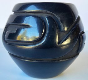 Small Carved Blackware Santa Clara Pot By Stella Chavarria