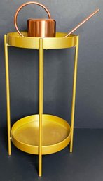 Gold Toned Folding Plant Stand With Copper Toned Watering Can