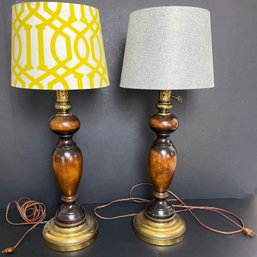 Pair Of Lamps With  Mismatched Shades