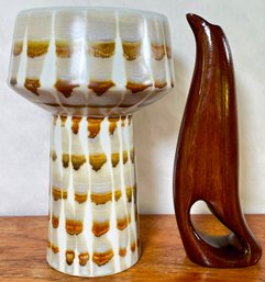 Vintage Reversible Japanese Vase & Wooden Bud Vase