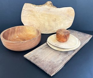 Assorted Wooden Bowls, Plates, And Cutting Boards