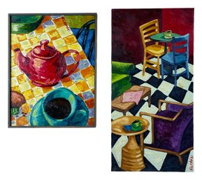 Original Cafe Paintings On Canvas Signed By Artist Kari Lennartson