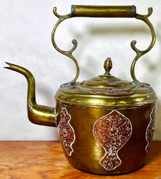 Gorgeous Vintage Brass & Copper Kettle, Likely Moroccan