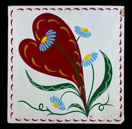 Blooming Heart Painting On Board Signed KR