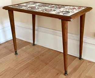 Fun Mid Century Occasional Table With Scandinavian Folk Art Tile Top