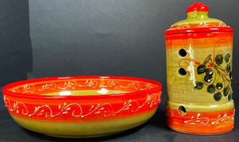 Beautiful Handmade Spanish Ceramic Bowl & Garlic Storage Jar
