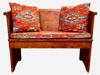 Small Antique Church Pew With Southwestern Cushions