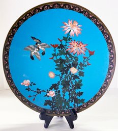 Stunning Antique Japanese Meiji Cloisonne Plate, 12' Diameter