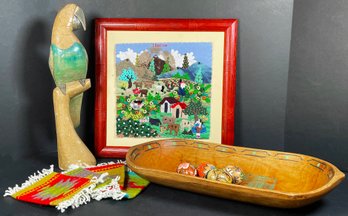 South American Home Decor- Carved Wooden Parrot, Cosecha Quilt Art, Ecuador Bowl & Much More!