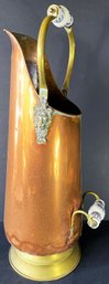 Brass And Copper Coal Bucket With Porcelain Handles