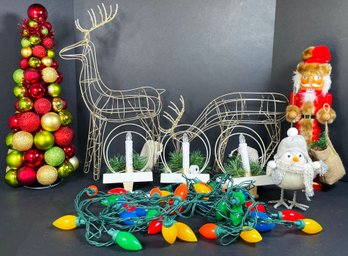 Lot Of Cute Christmas Decorations- Nutcracker, Christmas Lights, LED Stocking Hooks, Ornament Tree & More!