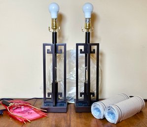 2 Modern Table Lamps W/ 2 Way Switches And Lamp Shade Kits