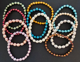 Large Collection Of Freshwater Pearl On Elastic Bracelets