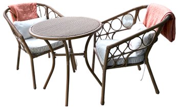Taupe Wicker Cafe Table & Chairs