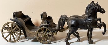 Vintage Stanley Toys Cast Iron Horse And Carriage