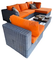 Entire Outdoor Lounge Set! Grey Wicker Sectional, Chair, Table & Giant Tic Tac Toe