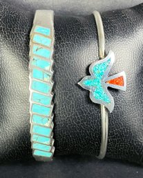 What Appear To Be Sterling And Turquoise Cuff Bracelets