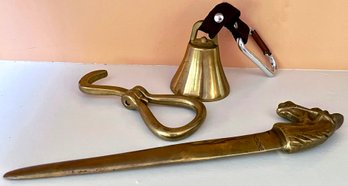 Assorted Brass Accessories Including Horsehead Letter Opener And Hoof Pick