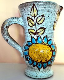 Fun Vintage Ceramic Pitcher With Floral Motif